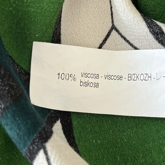 Zara Green Black Cream Geometric Printed Collared V-neckline Blouse Size Large - Picture 12 of 16